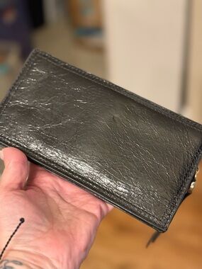 HOBO Black Patent Leather Accordion Wallet with Zip